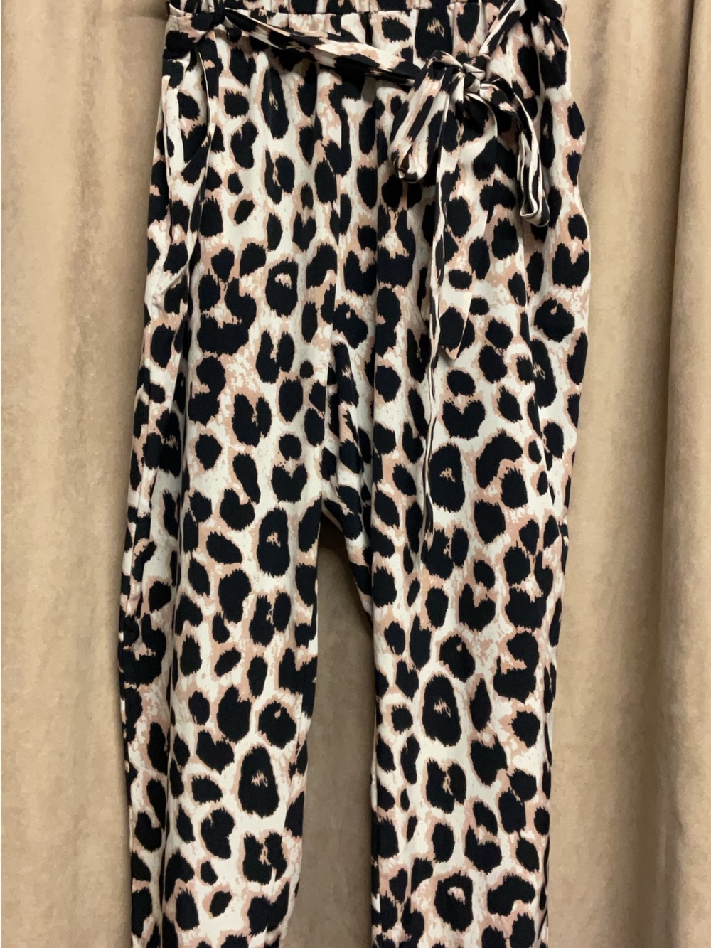 SHEIN Leopard Print Tie-Waist Casual Pants - Black & Brown